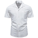 Men's Soft Cotton Stripe Short Sleeve Shirt | Casual Summer Top with Button Pocket