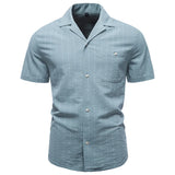 Men's Soft Cotton Stripe Short Sleeve Shirt | Casual Summer Top with Button Pocket