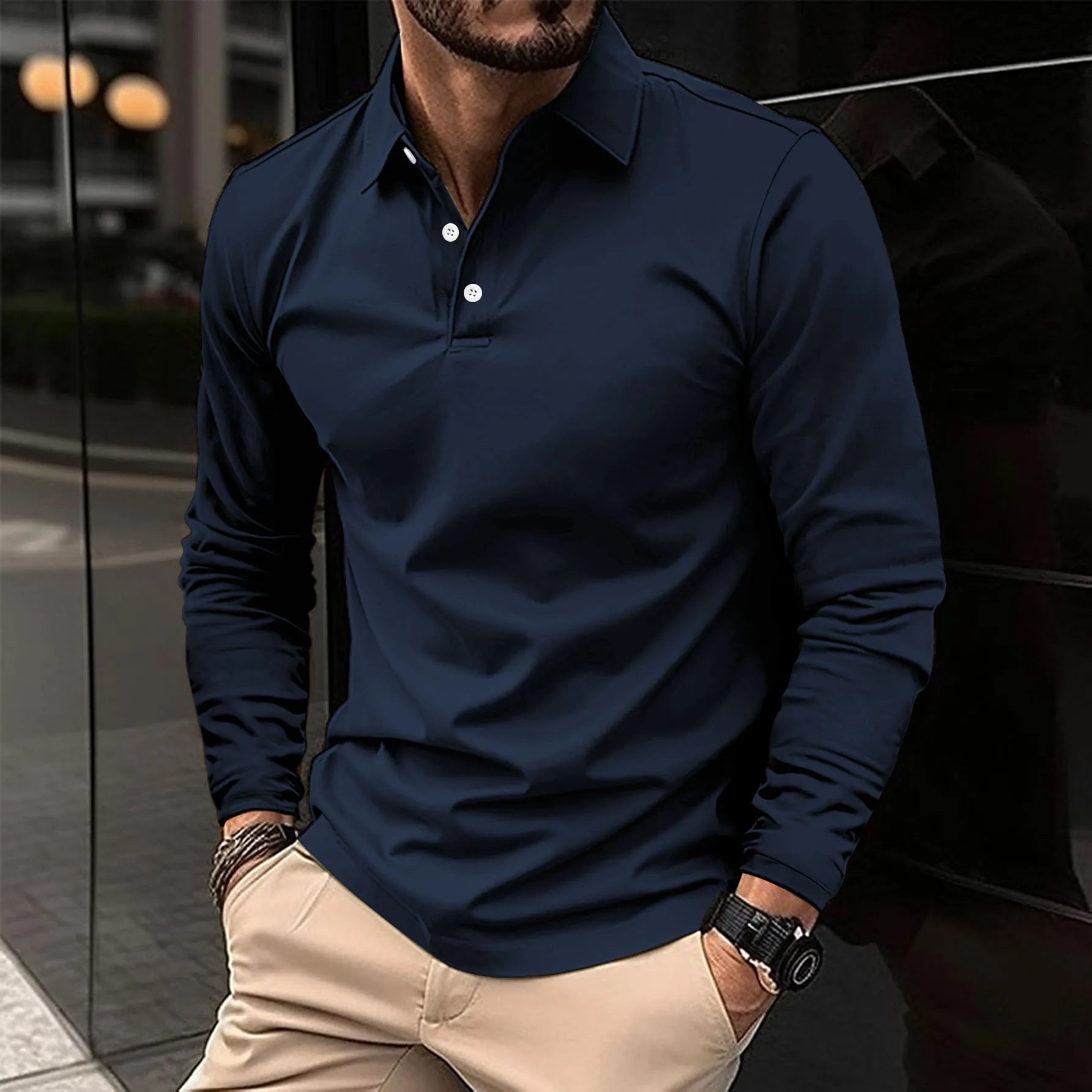 Chadwick - Knit Long Sleeve Polo Shirt