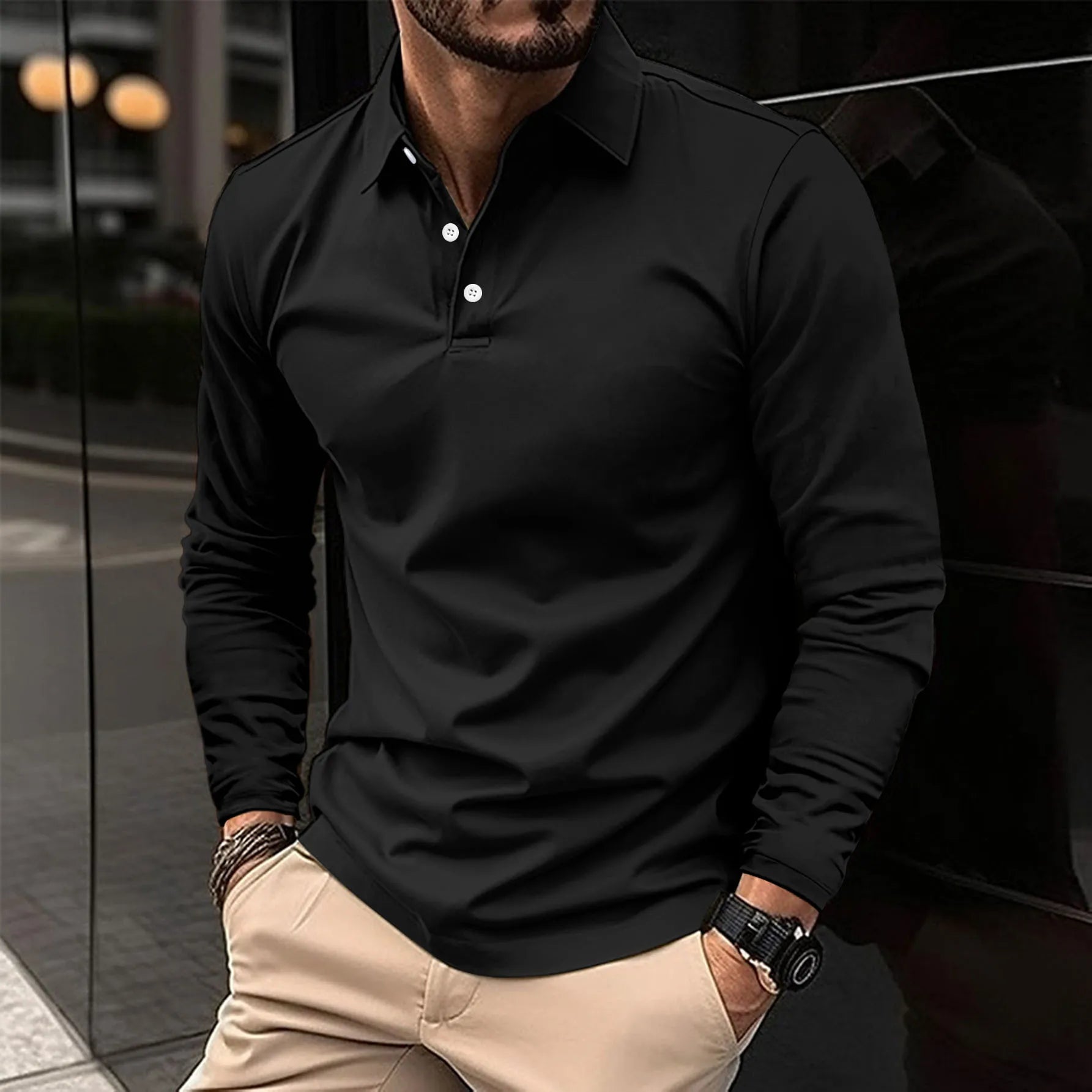 Chadwick - Knit Long Sleeve Polo Shirt