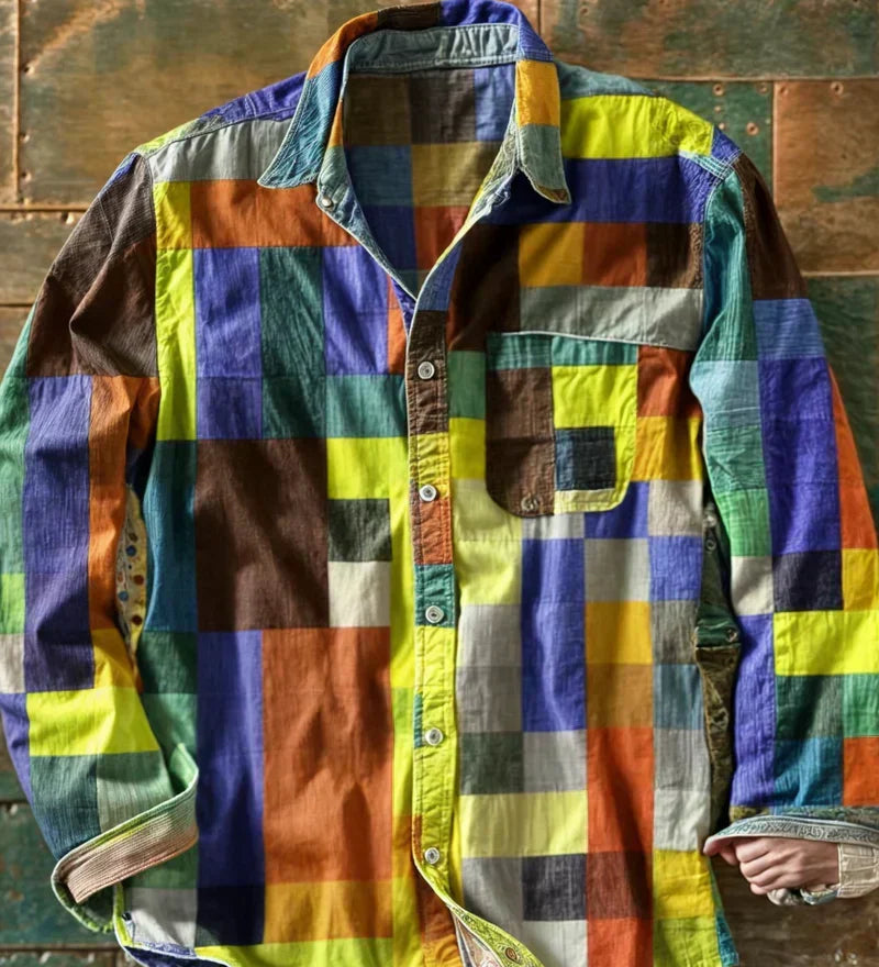 Holden - Long Sleeve Colour Block Patchwork Shirt