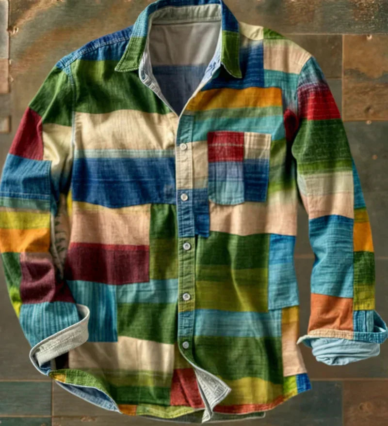 Holden - Long Sleeve Colour Block Patchwork Shirt