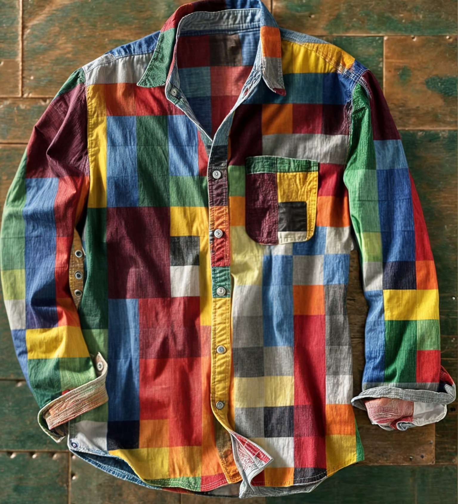 Holden - Long Sleeve Colour Block Patchwork Shirt